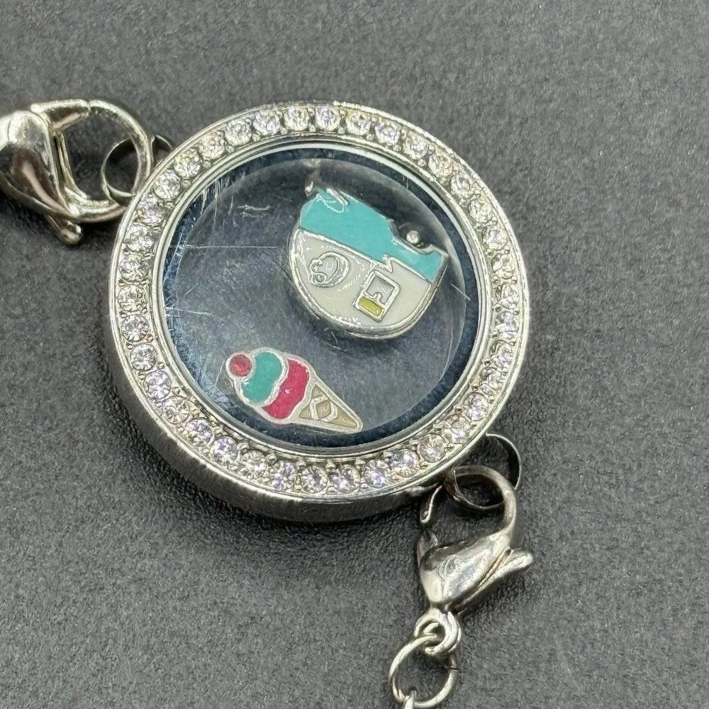 Origami Owl Living Locket Tassel Necklace Silver Chain Camper Ice Cream Charm